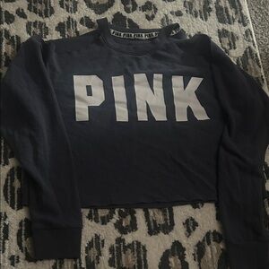 PINK Victoria's Secret Navy Cropped Crewneck with White Logo